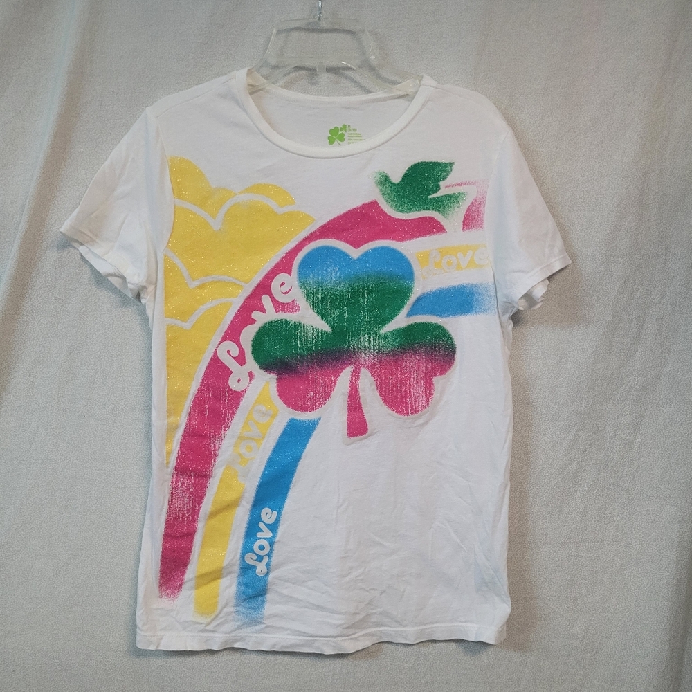 Colorful Graphic T-Shirt, Women's MED, Love, Shamrock St Patricks Day Festive